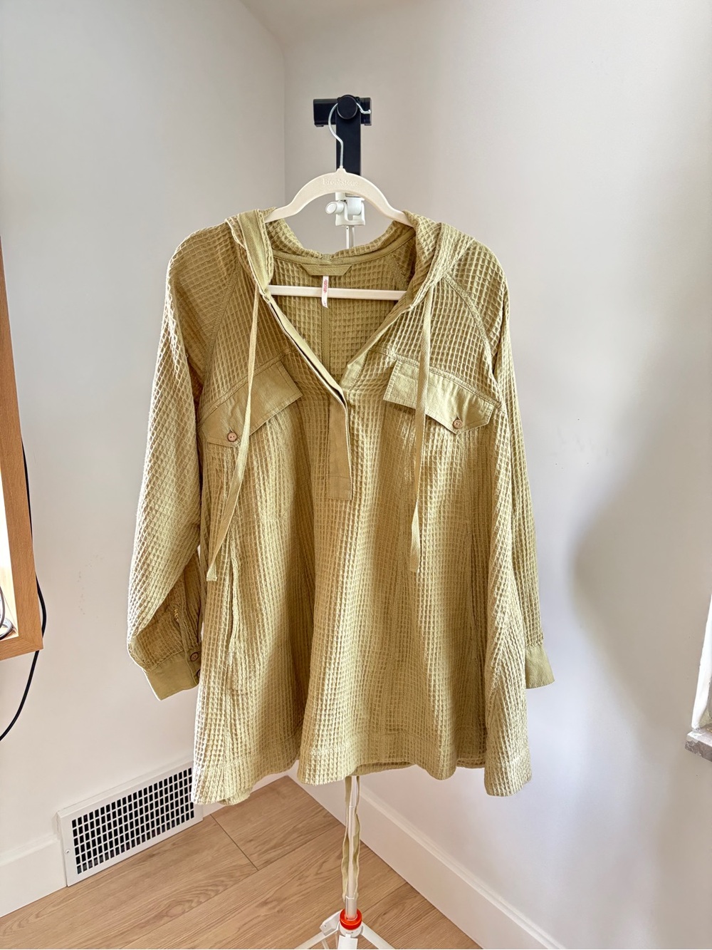 Free People Waffle-Knit Hooded Tunic in Olive - Picture 2 of 9